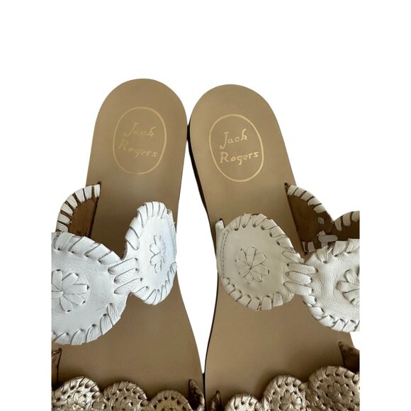 JACK ROGERS White Gold Leather Flat Sandals Size 9.5 - Picture 6 of 6